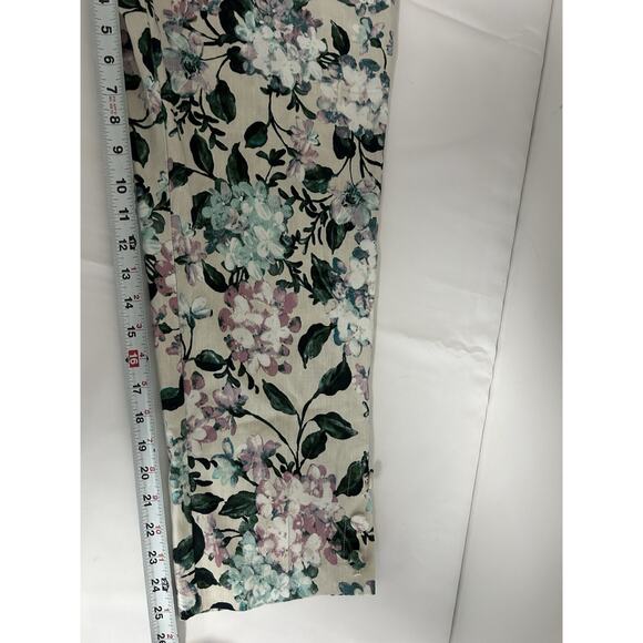 J.JILL Linen-Blend Stretch Button Hem Royal Multi Floral Print Ankle Pants Sz M - Picture 10 of 12